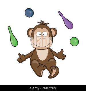 Vector illustration of cute cartoon monkey with balls. Stock Vector