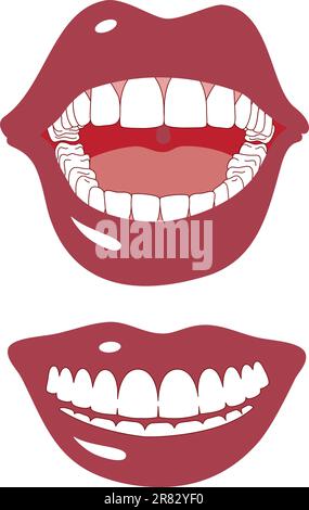happy big smile with white teeth, vector illustration Stock Vector
