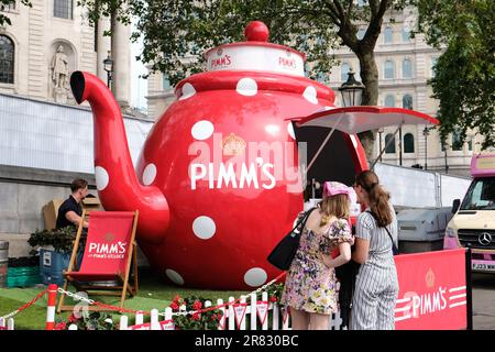 London, UK. A pop-up Pimms bar serving the popular summertime alcoholic drink during an event in Trafalgar Square Stock Photo