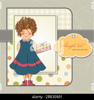 curly young girl she hide a gift Stock Vector