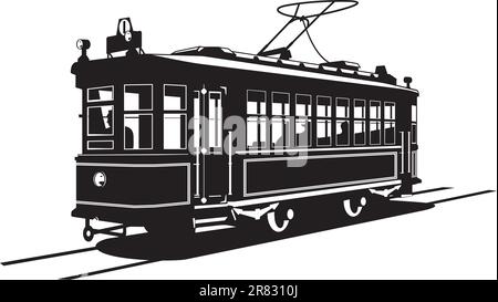 Vector black and white illustration of  tram. Stock Vector