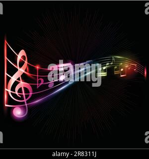 Abstract music notes background with a neon style effect Stock Vector