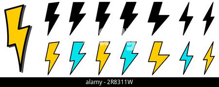 Simple flash lightning icon, multiple versions Stock Vector