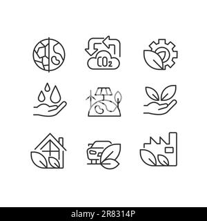 Ecology protection program pixel perfect linear icons set Stock Vector