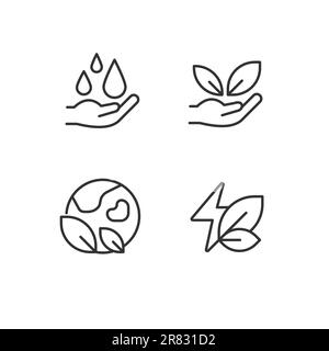 Natural sources protection pixel perfect linear icons set Stock Vector