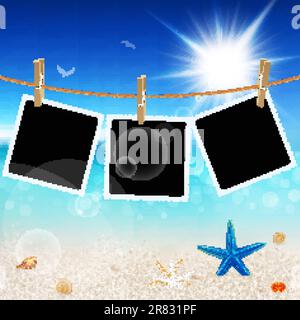 Hanging Pictures on Beautiful seaside background. Vector illustration. Stock Vector