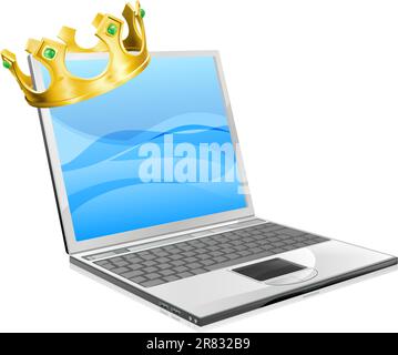 Laptop king concept illustration, a laptop computer wearing a crown Stock Vector