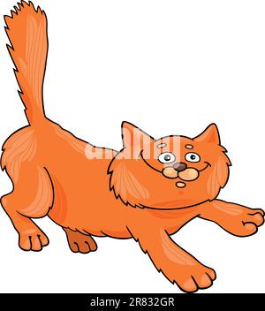 cartoon illustration of running red fluffy cat Stock Vector