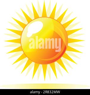 Abstract vector shiny sun icon with reflection. Isolation over white background. Stock Vector