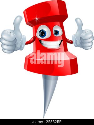 A red happy red cute push pin man giving a double thumbs up Stock Vector