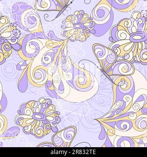 vector seamless pattern with butterflies and flowers, can be used as pattern, background, or wrapping paper Stock Vector