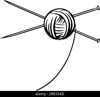 Yarn ball with needles on white background Stock Vector
