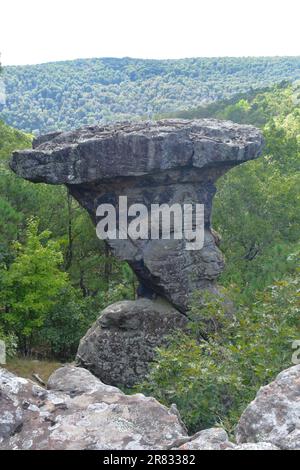 A view of one of the Pedestal Rocks in the Pedestal Rocks Scenic Area, Pelsor, Sand Gap, Witts Spring, Arkansas, Ozark-St Francis National Forest Stock Photo