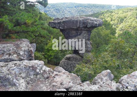 A view of one of the Pedestal Rocks in the Pedestal Rocks Scenic Area, Pelsor, Sand Gap, Witts Spring, Arkansas, Ozark-St Francis National Forest Stock Photo