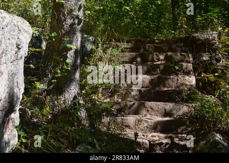 Stone and concrete steps located in the Pedestal Rocks Scenic Area, Pelsor, Sand Gap, Witts Spring, Arkansas, Ozark-St Francis National Forest Stock Photo