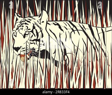 Vector illustration of a tiger prowling through dry grass Stock Vector