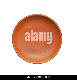 Top view of empty brown plate isolated on white background. Stock Photo