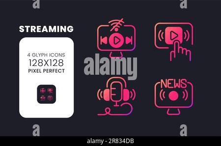 Streaming pink solid gradient desktop icons Stock Vector
