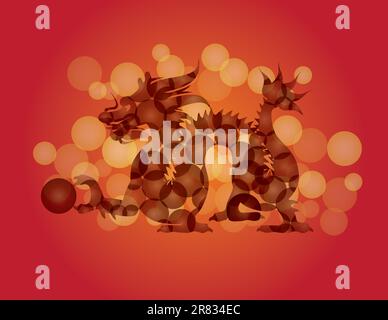 Chinese New Year Zodiac Dragon with Ball and Circle Pattern Illustration Stock Vector