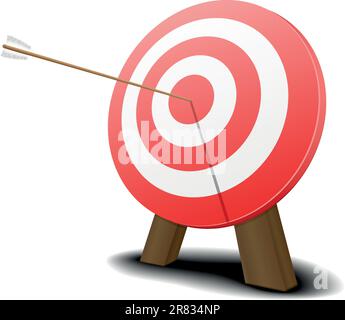 illustration of a red target with an arrow hitting the center Stock Vector