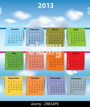 Calendar for 2013 like laundry on the clothline. Sundays first Stock Vector