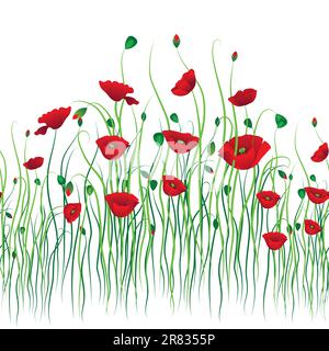 Poppy seamless background. Flower vector. Art border pattern. Floral vintage design. Pretty cute wallpaper. Feminine filigree Stock Vector