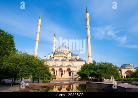 View of the mosque 'Heart of Chechnya' on a sunny June morning. Grozny. Chechen Republic, Russian Federation Stock Photo