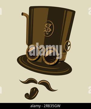 Steampunk style top hat with goggles and other retro elements. Stock Vector