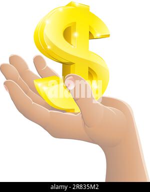 Illustration of a gold dollar sign being held in a hand Stock Vector ...