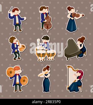 orchestra music player stickers Stock Vector