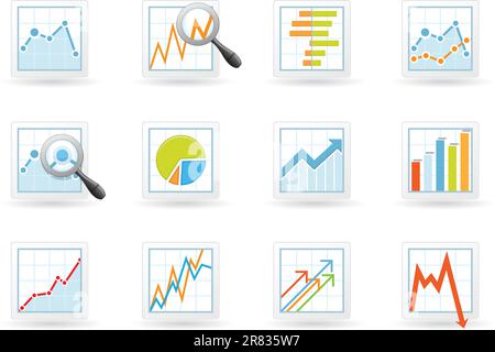 Statistics and analytics icons with charts and diagrams Stock Vector