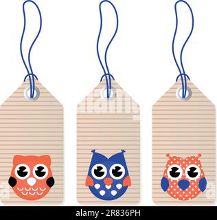 Halloween owl tags isolated on white Stock Vector