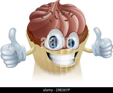 A happy chocolate cupcake mascot smiling with a double thumbs up Stock Vector