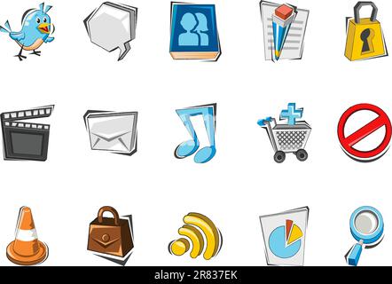 Doodle Social Media Icon set.   Useful As Icon, Illustration , Banners and Background For Social Media Theme and Web. Stock Vector