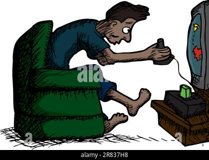 Skinny Latino man playing retro video games Stock Vector