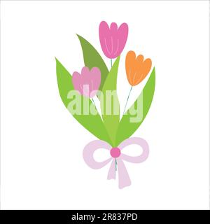 Vector bouquet of three tulips isolated on a white background. Stock Vector