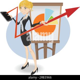 Confident businesswoman presenting pie chart Stock Vector