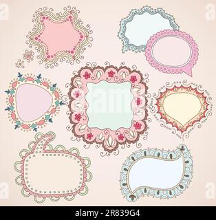 Collection of childish hand drawn speech and thought bubbles. Stock Vector