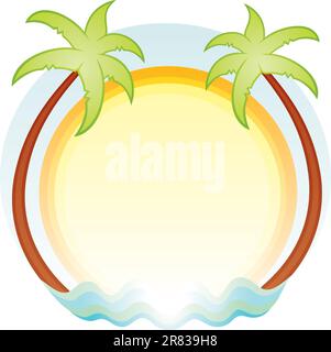 Tropics symbol with palms sun and sea Stock Vector