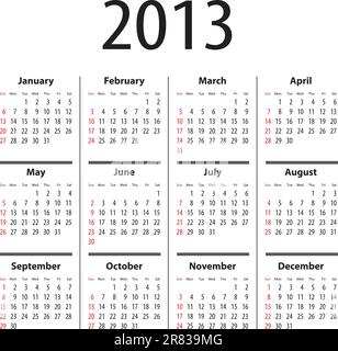 Calendar for 2013. Sundays first Stock Vector