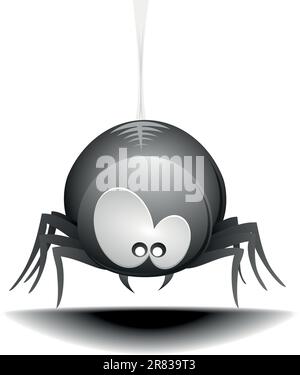 illustration of a cute cartoon style spider hanging on a cobweb Stock Vector