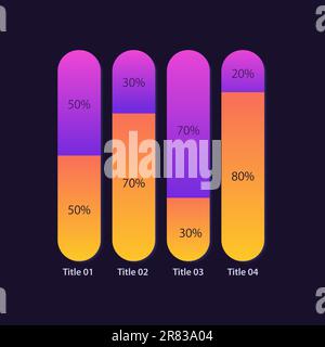 Stacked percentage infographic chart design template for dark theme Stock Vector