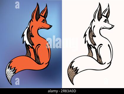 a red side sitting fox logo Stock Vector