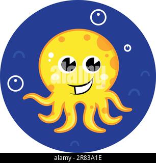 Cute happy sea Octopus. Vector Illustration Stock Vector