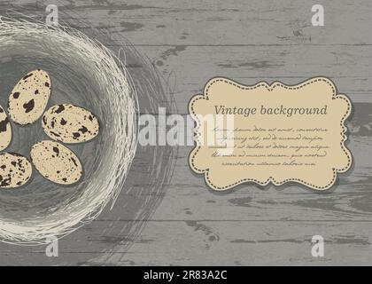 Nest with eggs on wooden texture. Vector, EPS 10 Stock Vector