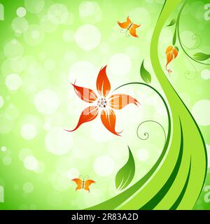 Abstract Flower Background with Butterflies and Sparkles Stock Vector