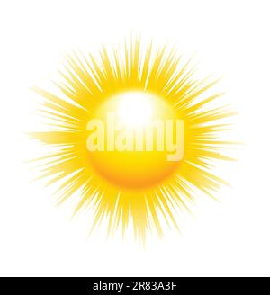 The sun with sharp rays isolated on white background. Vector illustration Stock Vector