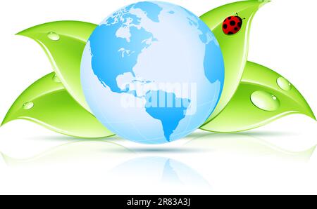 Green Earth Symbol with Leaves and Ladybird Stock Vector