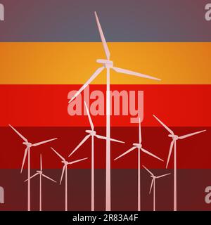Vector Illustration of Vintage Style Wind Power Stations Stock Vector