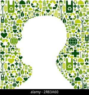 Human head silhouette made with green icons set background. Vector file available. Stock Vector
